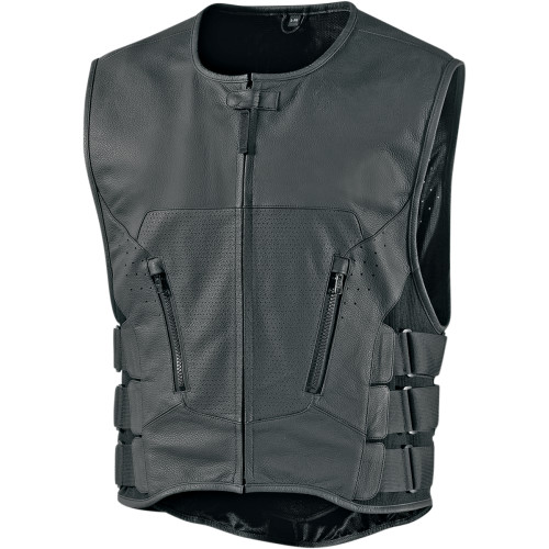 ICON REGULATOR D3O STRIPPED™ LEATHER VEST-BLACK