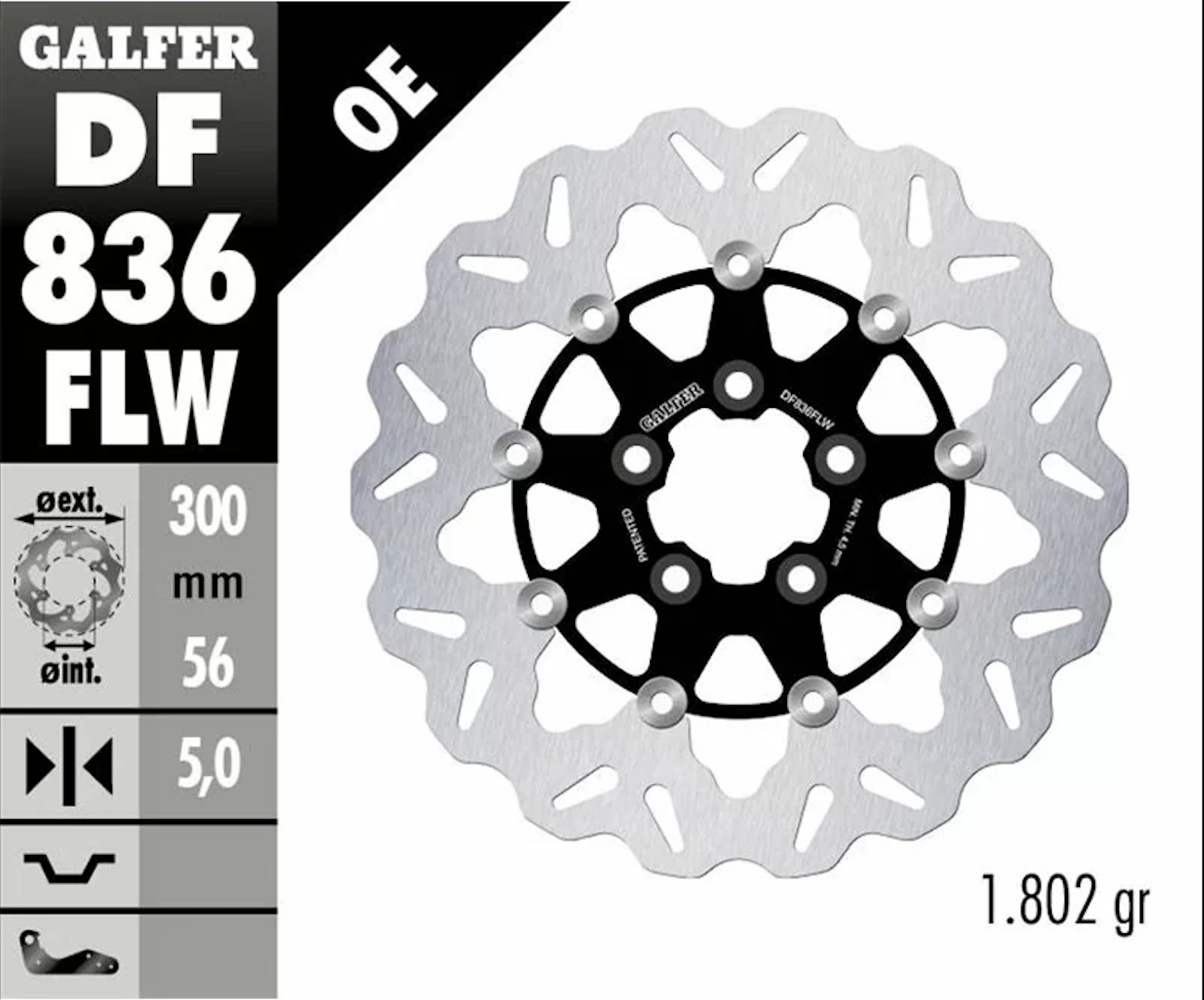 GALFER REAR BRAKE ROTOR FLOATING FLAME WAVE 11,8"