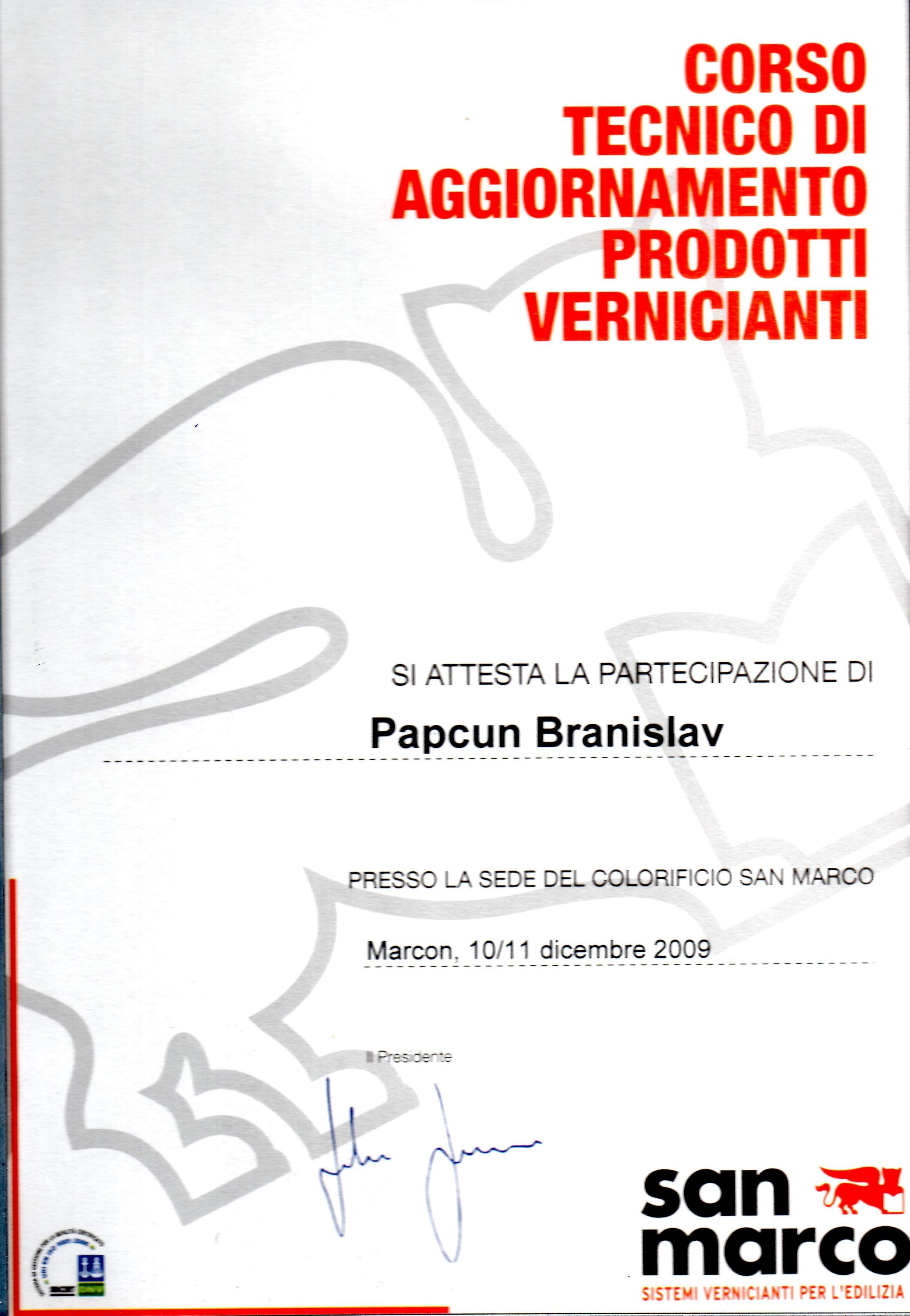 San Marco certifikát 2009