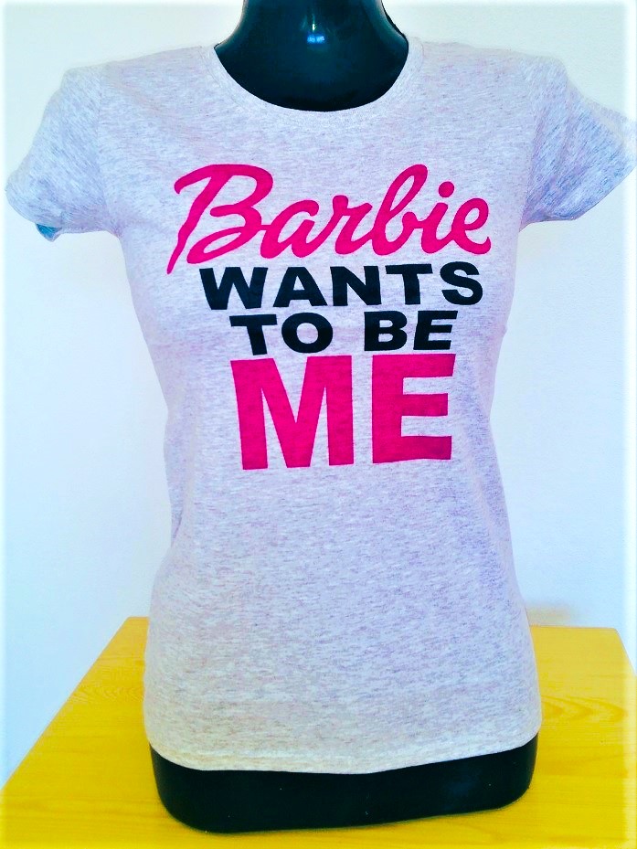Dámske sivé tričko Barbie s nápisom