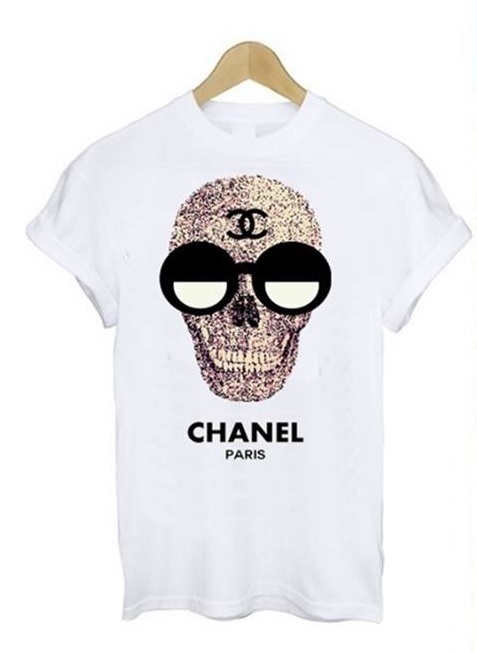 Krátke dámske biele tričko Chanel s lebkou